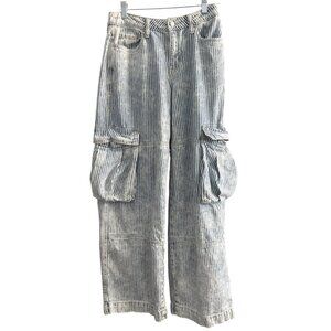 Wild Fable Baggy Streetwear Cargo Pants Mid-Rise Blue & White Striped Womens 6